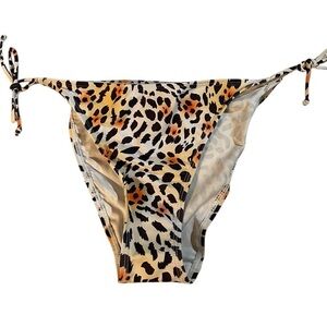 NEW Leopard Print Tie-Side Bikini Bottom (Multicolored with Black Print, XS)